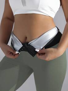 Easithlete Front Button Adjustable Waist Fat Burning Running Fitness Sweat Inducing Leggings - Green - View 4