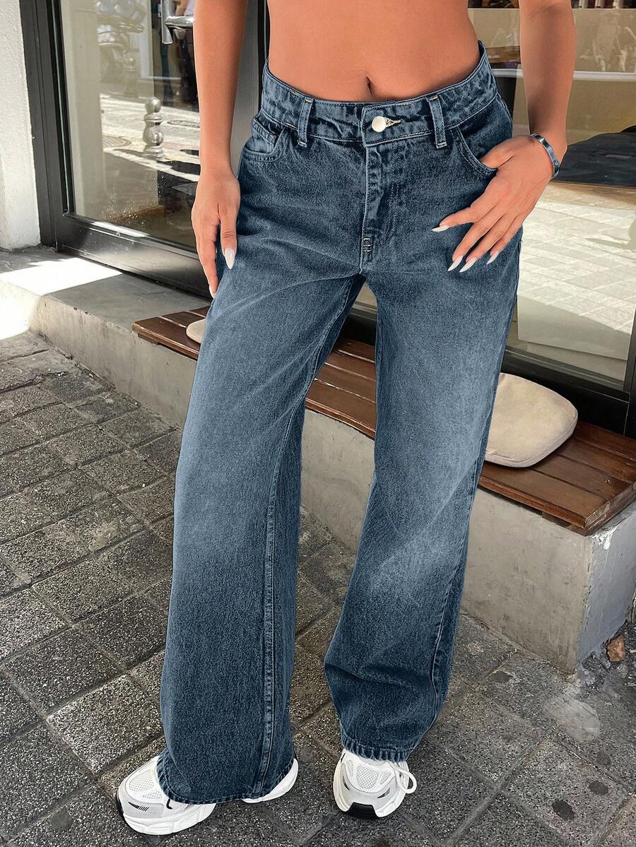 EURMUSE 100% 纯棉女式低腰喇叭牛仔裤 - 淺藍色 - 查看 1