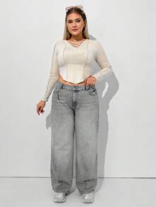 RueChic Plus Mid Waist Belt Detailed Straight Jean - Grey - View 7