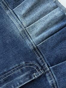 Elamini Chân váy denim ngắn xếp ly thời trang có túi đinh tán dành cho nữ - Màu xanh lam - Xem 4