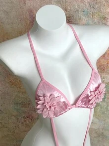 Body de mujer romántico de estilo campestre con flores 3D de satén en color rosa - Rosa - Ver 5