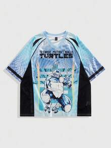 ROMWE MEN TEENAGE MUTANT NINJA TURTLES X ROMWE Men's Turtle Print Contrast Color Short Sleeve T-Shirt - Blue - View 10
