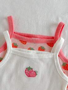 Loomiva Baby Girl Strawberry Knit Soft Camisole 2 Pieces Set