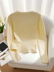 Franclia 新款春秋修身短款轻薄黄色简约通勤优雅百搭女士针织套头衫针织套头衫秋冬毛衣 - 黃色 - 查看 2