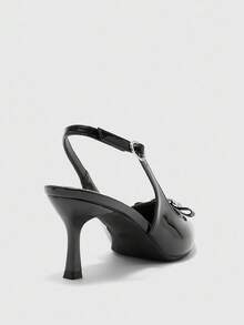 CUCCOO BIZCHIC Women's Solid Color Stiletto Heels Bowknot Rhinestone Pointed Toe Pumps - Black - View 8