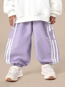 SUMWON Girls Winter Wear Sweatshirt Set With Heart Print And Lace Trim Track Pants Cozy Holiday Two-Piece Outfit - Multicolor - View 4