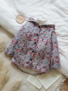 SHEIN Vintaside Kids 年轻女孩动物与植物印花保暖内衬连帽纽扣可爱卡通夹克，适合日常休闲穿着 - 彩色 - 查看 4