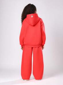 SUMWON Girls Happy Days Co-Ord Set Oversized Centre Pocket Two Piece Holiday Winter Casual Wear Outfit Hoodie And Sweatpants Christmas Autumn - Red - View 2