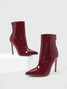 CUCCOO SZL 性感时尚尖头细高跟侧拉链酒红色时尚派对俱乐部装高跟踝靴，适合女士，秋冬 - 酒紅色 - 查看 3