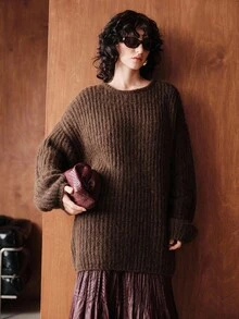 Uhlyne Herbst-Winter Wollgarn minimalistischer Rundhals Langarm Pullover, eleganter und raffinierter vintage-inspirierter einfarbiger Strickpullover für Frauen, perfekt für den Arbeitsweg, Old Money