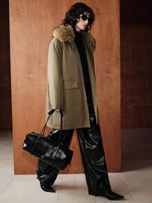 Uhlyne Uhlyne Commuting Casual Loose Comfortable Versatile Detachable Fur Collar Mid-Length Padded Coat For Women - Olive Green - View 5