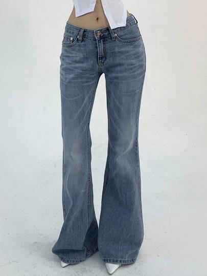 DAZY Quần jeans ống loe cạp trễ thiết kế túi đơn giản, thoải mái dành cho nữ