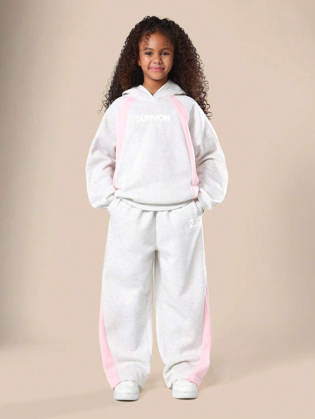 Color Block Hooded Sweatshirt With Wide Leg Joggers