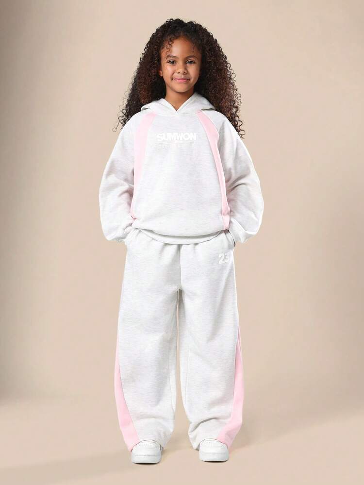 Color Block Hooded Sweatshirt With Wide Leg Joggers