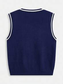 FRIENDS X SHEIN Men's V-Neck Casual Tank Top With Letter Embroidery - Navy Blue - View 2