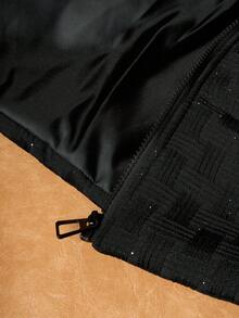 Manfinity Roghcode 男士纯色立领长袖拉链保暖户外风衣棉服外套，冬季 - 黑色 - 查看 7