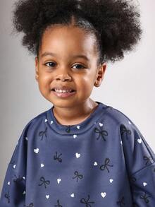 SUMWON Girls Navy Two Piece Co-Ord Set Hoodie And Pants With Hearts And Bows Print All Over Casual Wear Fall Winter Holiday Comfort Set - Royal Blue - View 5