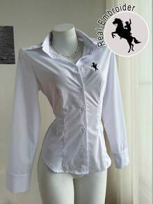 SHEIN EZwear 女士休闲简约刺绣Logo收腰长袖衬衫，适合秋冬季穿着 - 彩色 - 查看 7