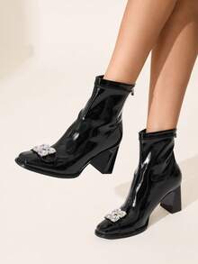 CUCCOO CHICEST Women's Fashionable French Style Ankle Boots With Chunky Heels And Square Toe - Black - View 5