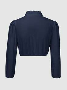 Fairmaia Women's Traditional German Solid Color Minimalist Long Sleeve Top, Everyday Wear - Blue - View 2