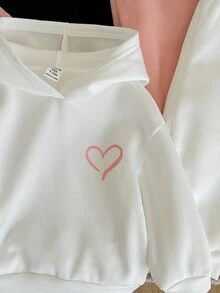 6pcs/Set Baby Girl Cute Solid Color Heart Pattern Hoodie Sweatshirt & Elastic Waist Pants, Autumn/Winter Fall - Multicolor - View 6