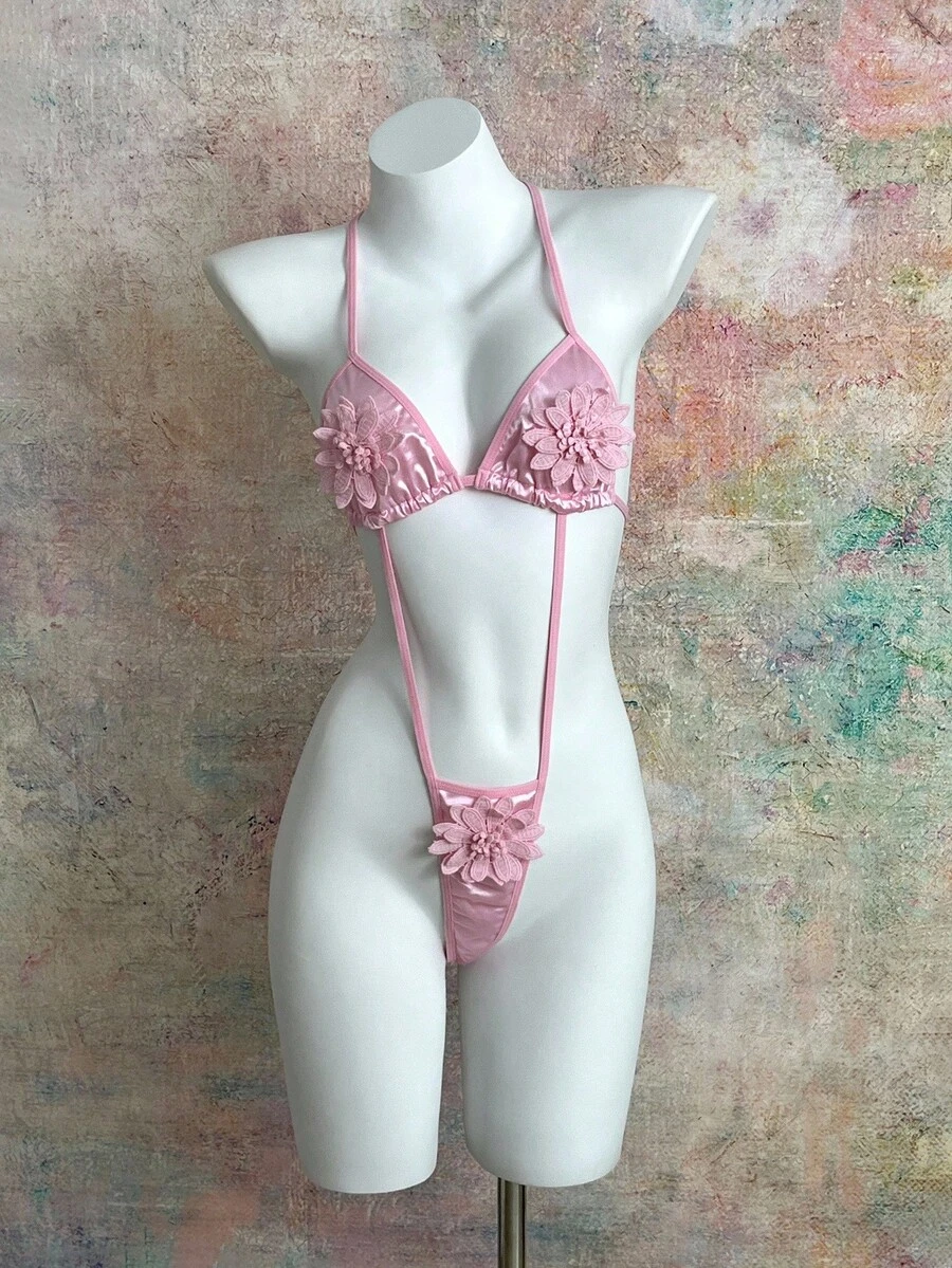 Body de mujer romántico de estilo campestre con flores 3D de satén en color rosa - Rosa - Ver 1