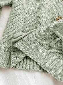 SHEIN Apricot Bowknot Cardigan, Cute & Versatile For Baby Girl, Autumn/Winter Fall - Green - View 9