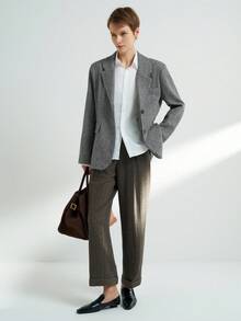 INAWLY Jaqueta de lã pied-de-poule feminina, nova, casual nórdica, preta e branca, outono/inverno - Preto e Branco - Ver 1