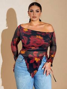 SHEIN BAE Áo kiểu lưới thắt nơ cỡ lớn dành cho nữ, thanh lịch cho các bữa tiệc mùa hè, thích hợp cho Ngày Valentine, Sinh nhật, Mùa thu, Halloween, tựu trường, đi học, Giáng sinh, Mùa đông, Mùa hè, Áo dự tiệc cưới cho nữ, Áo dài cỡ lớn, Sinh nhật cho nữ, Kỳ nghỉ cho nữ, Trang phục trang trọng cho nữ, Trang phục phương Tây cho nữ - Đỏ - Xem 6