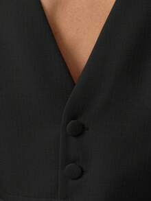 Aveloria Modichic Women Elegant Black Summer Office Blazer,Minimalist Sophisticated Textured Fabric Lapel Collar Jacket,Criss-Cross Open Back Cropped Cinched Waist - Black - View 8