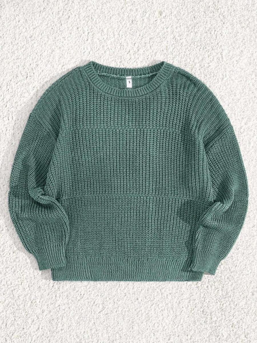 SHEIN Tall Tall Size Casual Rib Knit Crew Neck Women Sweater - Mint Green - View 1