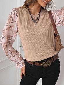 LanaWest Maglione basic con motivo floreale e blocchi di colore, adatto per l'autunno/inverno e l'uso quotidiano - Multicolore - Visualizzare 7