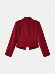 lacRébo Wine Red Cropped Blazer With Black Ribbon Ties Spring Spring Summer Chic Blazer Going Out New Year - Burgundy - View 8