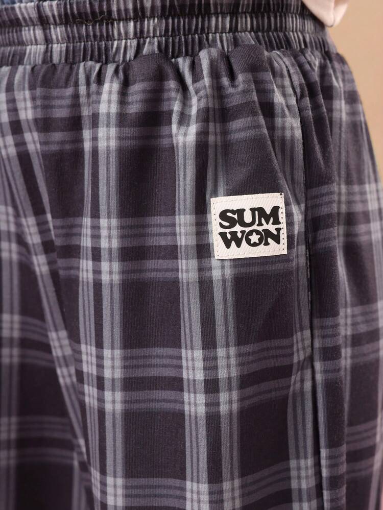 Maglietta raglan con stampa orsetto e pantaloni a quadri