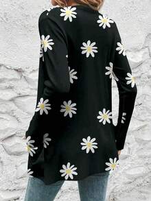 SHEIN LUNE Damen Lässige Blumenmuster Dünne Strickjacke, Locker Sitzende Langarm, Geeignet für Herbst/Winter - Dunkelgrau - Übersicht 2
