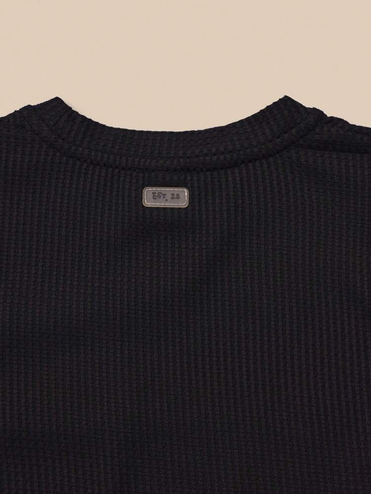Ribbed Boxy Crop T-Shirt With Chest Pocket
