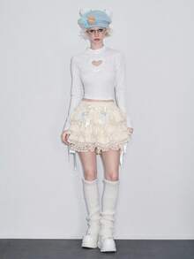 ROMWE Kawaii Hime Gyaru 可爱甜美蛋糕设计女式裙裤 - 杏色 - 查看 8