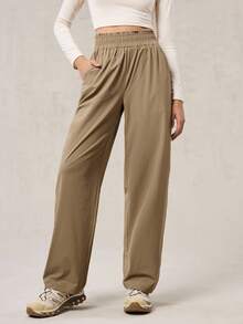 OutZeal 女士防水弹力松紧腰阔腿户外裤，适合日常休闲秋冬穿着 - 駝色 - 查看 8