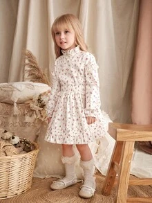 Loomiva Conjunto de 2 piezas para niña con blusa de cuello redondo de manga larga con estampado floral ditsy y falda de cintura elástica, conjunto de camisa con cuello con volantes para niñas, conjunto de camisa floral ditsy para niñas, conjunto de 2 piezas para niñas, conjunto de falda para niñas, conjunto de pétalos color rosa pálido, conjunto floral para niñas, conjunto cómodo y versátil casual, conjunto retro para niñas, conjunto de 2 piezas para niñas, de vuelta al colegio, camisa con cuello con volantes, conjunto de camisa floral ditsy, conjunto de camisa con cuello con volantes para niñas - Rosa - Ver 3