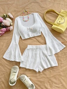 Soleia 女士度假针织纹理面料不对称扭纹抽绳褶饰紧身连衣裙，性感派对约会海滩度假夏季服装，适合度假约会、下午茶、婚礼季节、海滩游轮度假、城市公路旅行度假、波西米亚风度假、秋冬音乐节 - 白色 - 查看 5