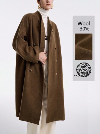 Aalyst 女士优雅奢华法式休闲大衣，适合派对、度假、职场、通勤，复古风，舒适纯色羊毛混纺，披肩领，双排扣，插肩袖，侧袋，有衬里，长袖，长款，秋冬