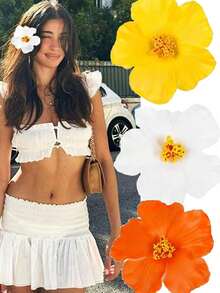 1/3 pièces Épingle à cheveux en fleur d'orchidée en chiffon multicolore bohème grande pour accessoire de mariage de mariée. Accessoires de barrette à cheveux