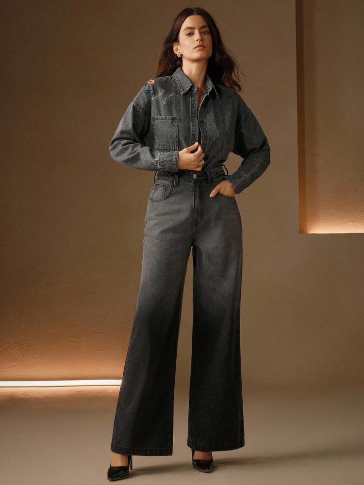 Blouse noire élégante pour femmes, brodée et perlée, faite à la main, convient pour Noël, les sorties, l'automne/l'hiver