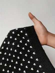 BamGleam 2pcs Women Sweater Set, Long Sleeve Half-Zip Deep V-Neck Pearl Button Black Fair Isle Casual Vintage Fitted Cropped Sweater & Shorts - Black - View 8