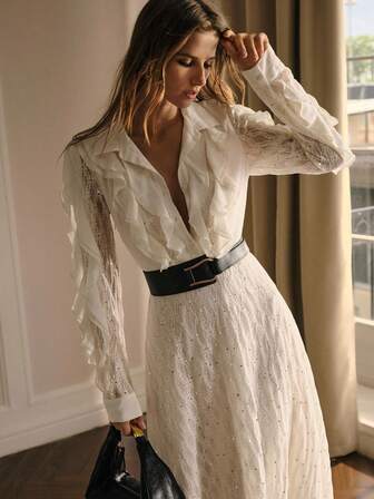 MOTF PREMIUM Abito con balze in pizzo a contrasto