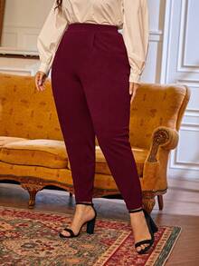 SHEIN PETITE CURVE Petite Plus Fold Pleated Slant Pocket Pants