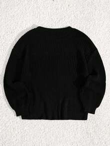 SHEIN Tall Tall Size Casual Basic Rib Knit Crew Neck Women Sweater Everyday Homewear Black Fall - Black - View 2