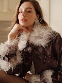 Anewsta Savoree Women's Fashionable Faux Fur Short Jacket, Suitable For Fall, Winter, New Year, Elegant, Chic, Stylish, Christmas, Going Out - Brown - View 1
