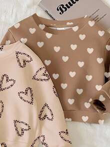 SHEIN 3 件套女婴休闲宽松柔软圆领运动衫，摩卡配色，奶油白，奶油米色，奶油饼干色，复古豹纹蝴蝶结，迷你波尔卡圆点蝴蝶结图案，适合秋冬季穿着舒适