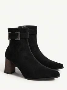 CUCCOO CHICEST Women's Fashion Commuter Rhinestone Decor Chunky Heel Ankle Boots - Black - View 2